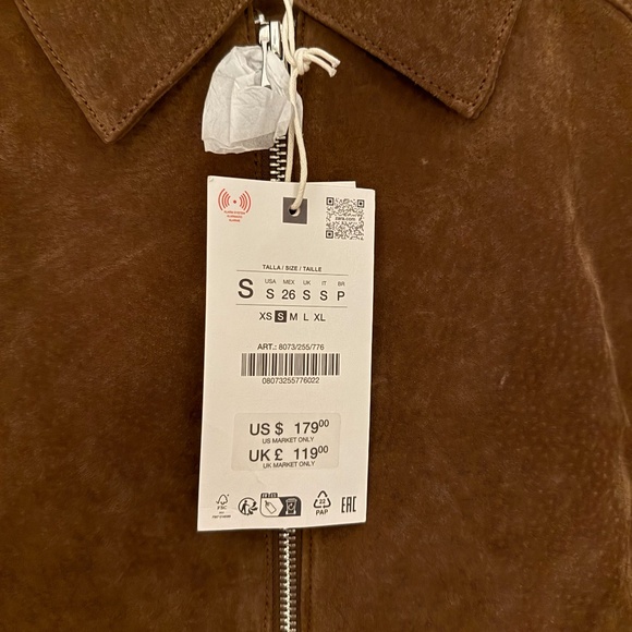 ZARA 100% Leather Short Jacket — Whiskey Brown — Size S - NWT - Picture 4 of 4